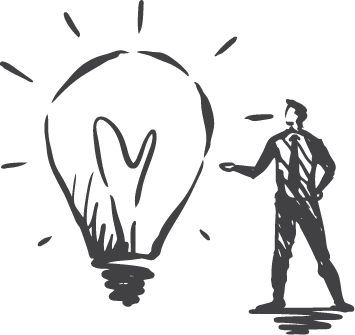 A man stands beside a lightbulb, indicating innovation in small business marketing